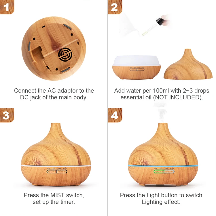 Wood Grain Design Remote Control Timer 550ML Large Atomizing Humidifier 550ML Cold Mist Aroma Essential Oil Ultrasonic Diffuser