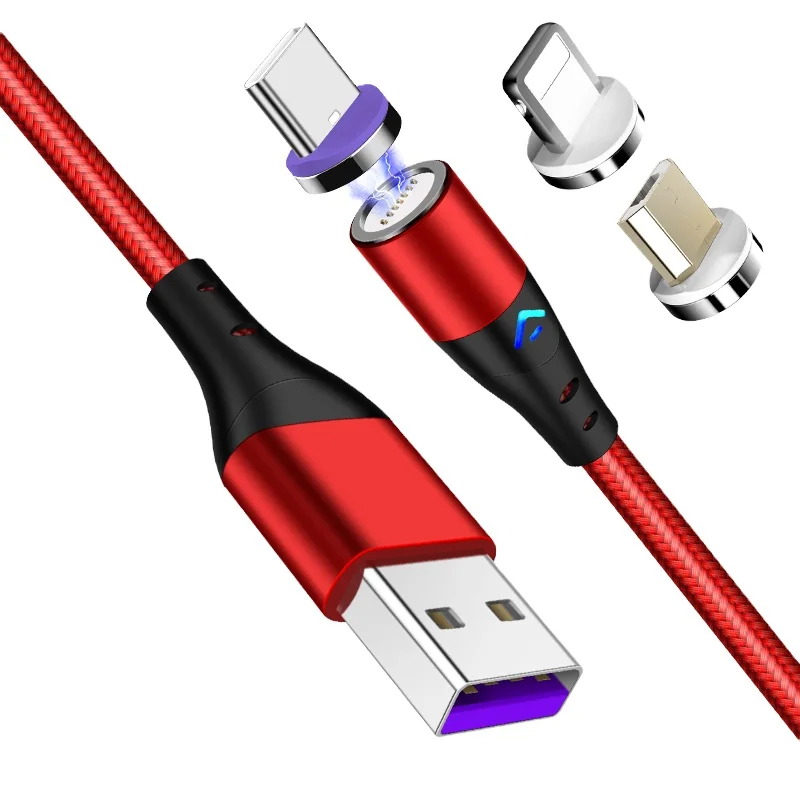 High quality super fast charging 5A magnetic phone cable nylon braided 3 in 1 micro usb c magnetic charger cable
