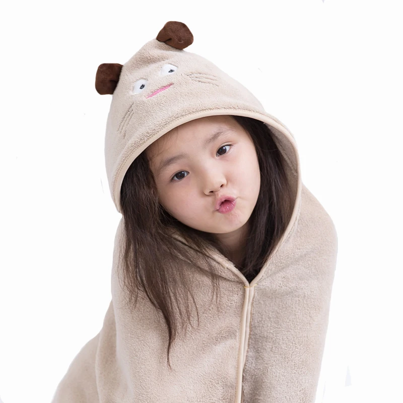 Hot Sale Cartoon Animal Bear Cat Rabbit Hood Bath Towel Fleece High Absorbency Baby Child Beach Cute Design Towel Warm Plus Size