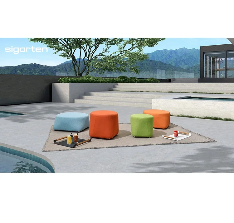 Sigarten Outdoor Garden Modern Furniture Fabric Footrest Upholstery Pouf Round Wholesale Living Room Furniture Protective Cover