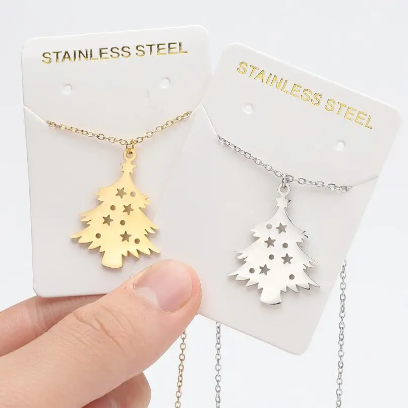 Cheap Christmas Necklace Jewelry Mini Christmas Tree Pendant Necklace Gold Plated Stainless Steel Tree Pendant Women Necklace