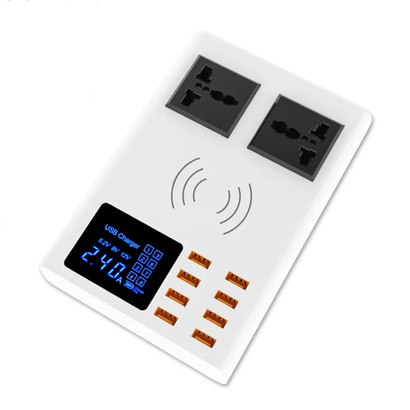  Настольное зарядное устройство с 8 USB-портами мощностью 40 Вт беспроводным зарядным устройством 10 и сетевым фильтром переменного
