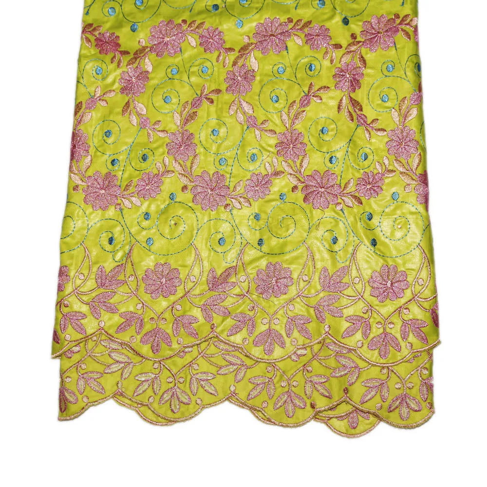 African Bazin Riche Fabric With Brode Latest Fashion Cotton Embroidery Lace Fabric With Net Lace 5 Yards