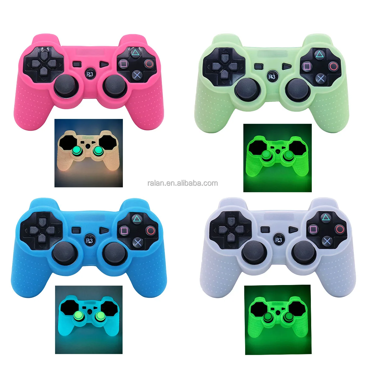 RALAN Glow in the Dark Gaming Joystick Gamepad PS3 Protective Shell Skin Silicone Case for Playstation 3