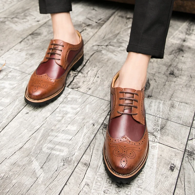 
Men Brogue Formal Shoes Low Top British Wedding Mens Fashion Cheap Flats 