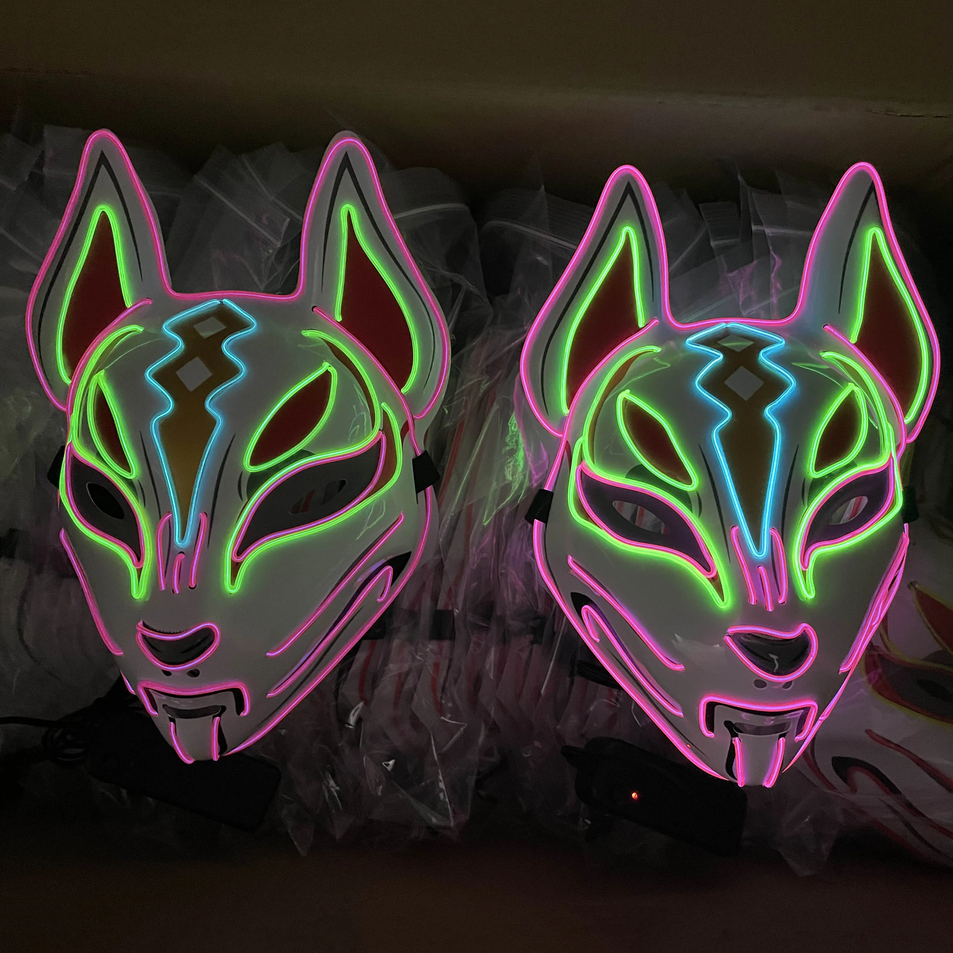 Custom Glow LED Light-Up Full Face Mask Hot Black Silk and PVC Material for Halloween Christmas & Rave Parties Adult Size