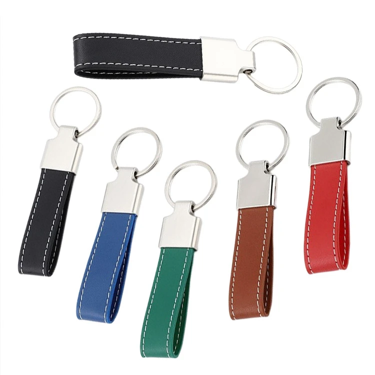 5 colors PU faux luxury  charm accessories car leather keychain with logo customized
