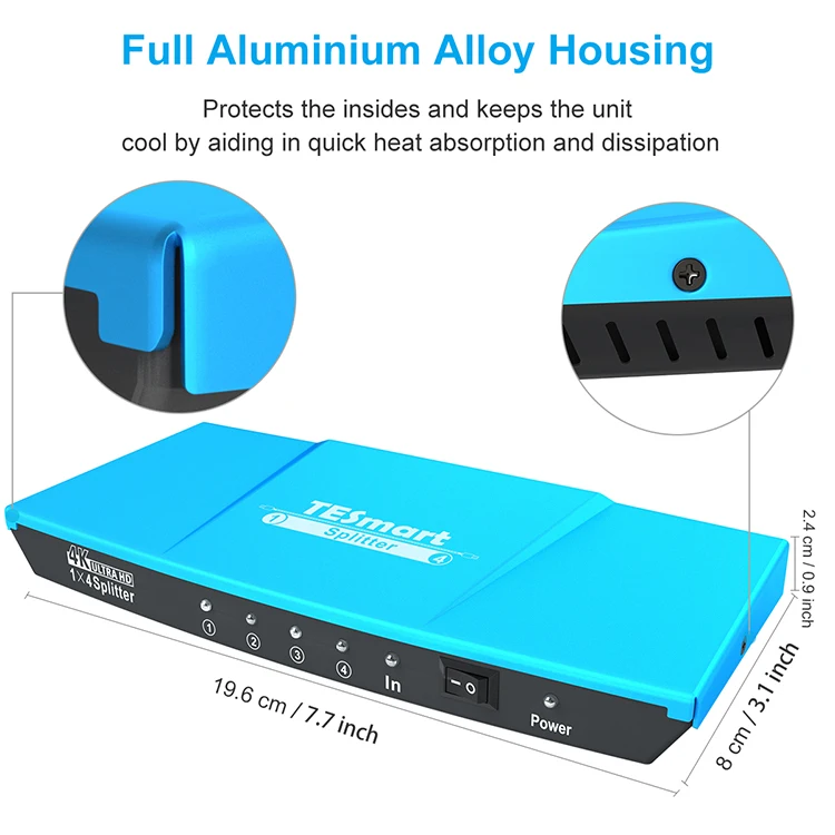 TESmart Distributor 4 way video HDMI divisor Splitter 1X4 1in 4out synchronous 4ksupport CEC HD HDCP smart EDID HDMI Splitter
