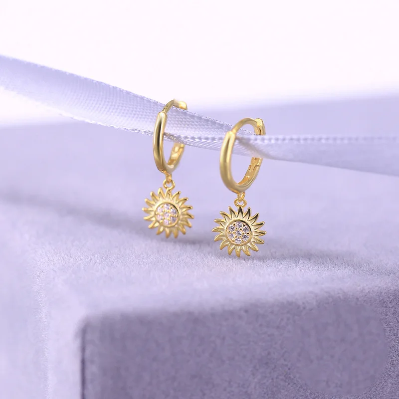 European and American hot-selling creative S925 sterling silver sunflower diamond earrings  women