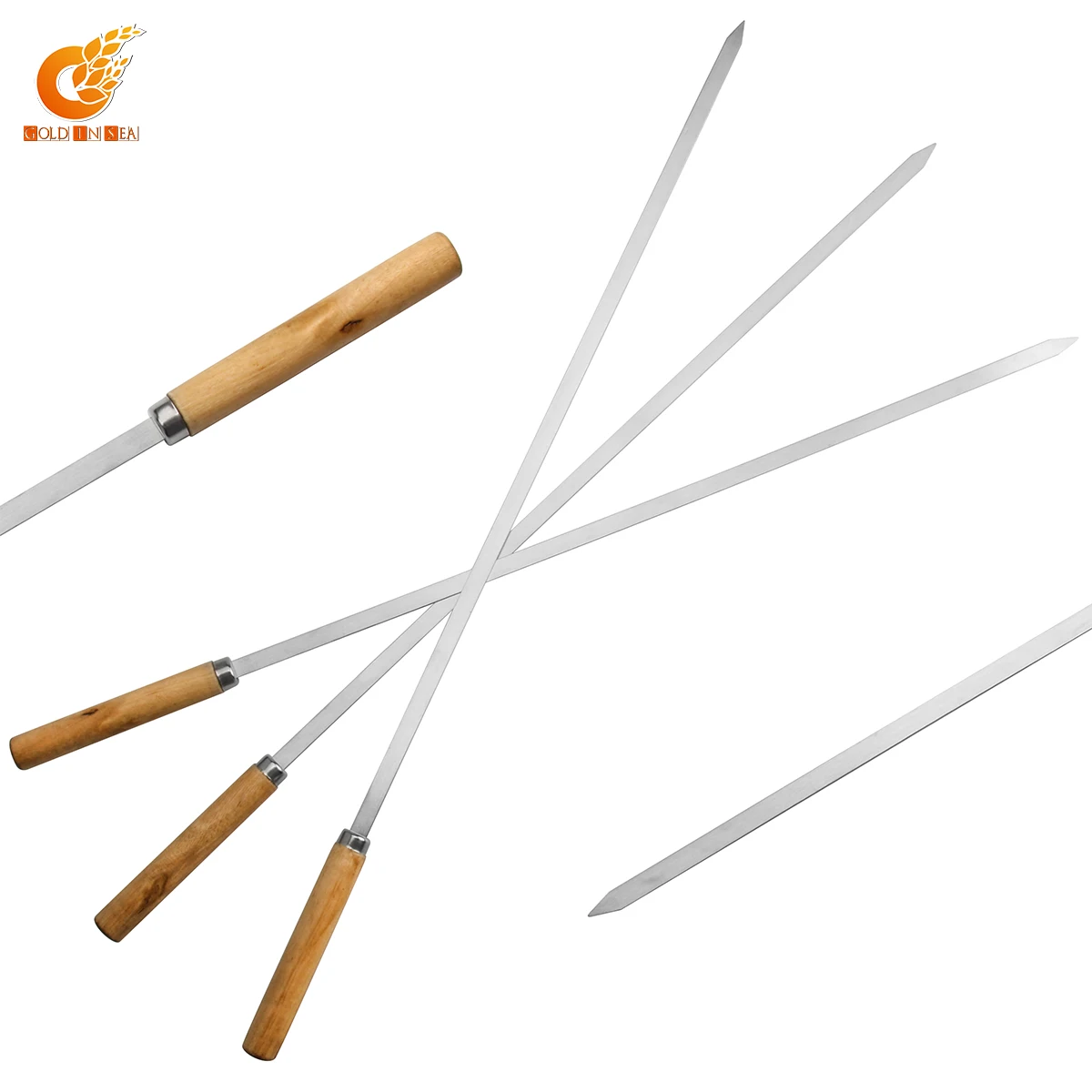 BQ 3805 Barbecue iron plated meat skewers with wood handle