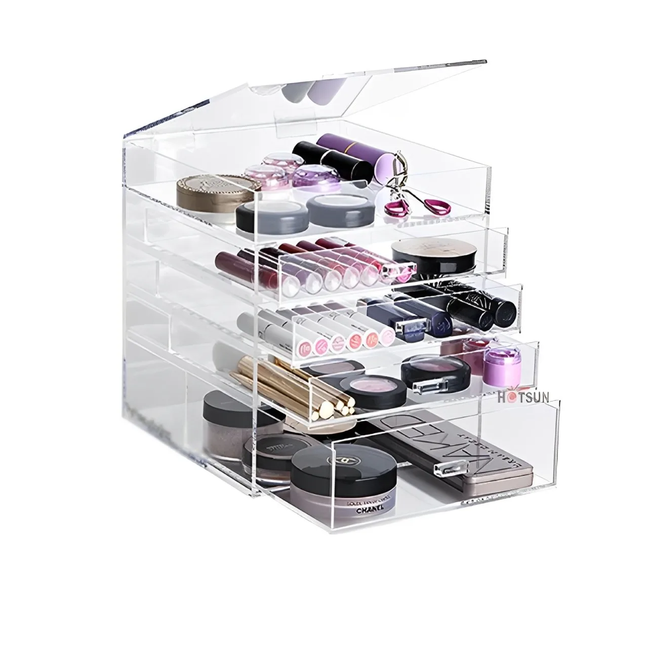 Large Crystal Cosmetic Storage Drawers 5-Tier Transparent Acrylic Makeup Organizer  Cosmetics Storage Box