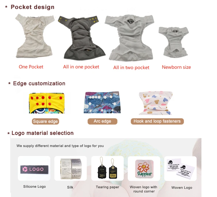 Wholesale pocket ecological reusable bamboo fiber washable baby cloth diapers with inserts