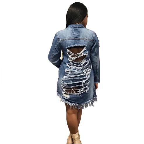S1258  2 Color Denim Jackets For Women Vintage Casual Coat Female Jean Outerwear Womens Coats Broken Hole Plus Size Y11017