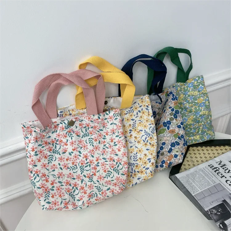 Women Floral Handbag Bag Small Cotton Canvas Lunch Bag Casual Storage Tote Female Eco Vintage Portable Shopping Bags