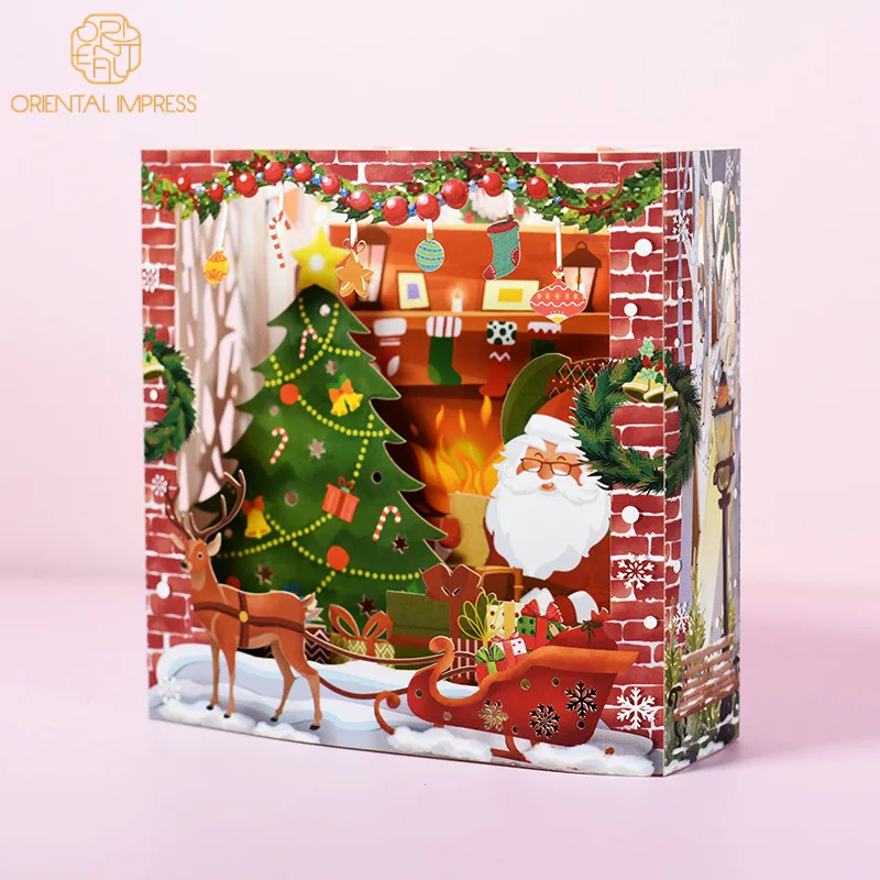 2024 New Design Boxed Christmas Greeting Cards 3D Santa Claus Christmas Card