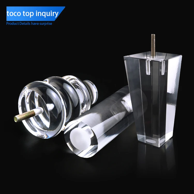Toco Modern Decoration Clear Acrylic Dinning Table Chair Tube Legs 4pcs 30 Inch Furniture Protectors Sofa Legs Square