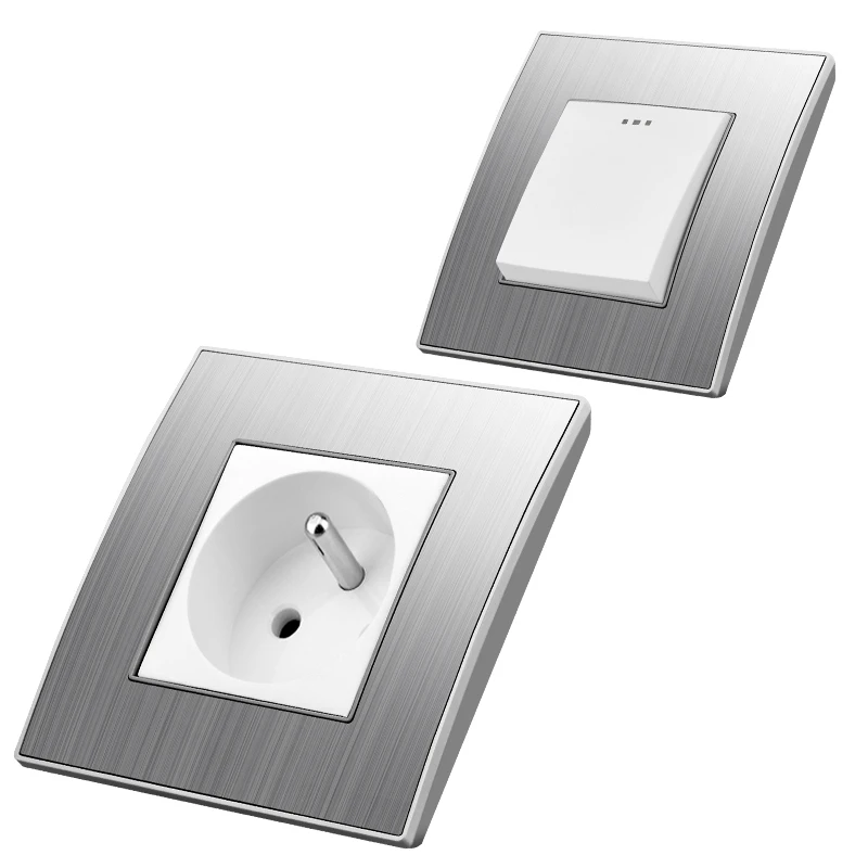 K320 European wall Switch socket acrylic/glass round 2P French socket and luminous push button