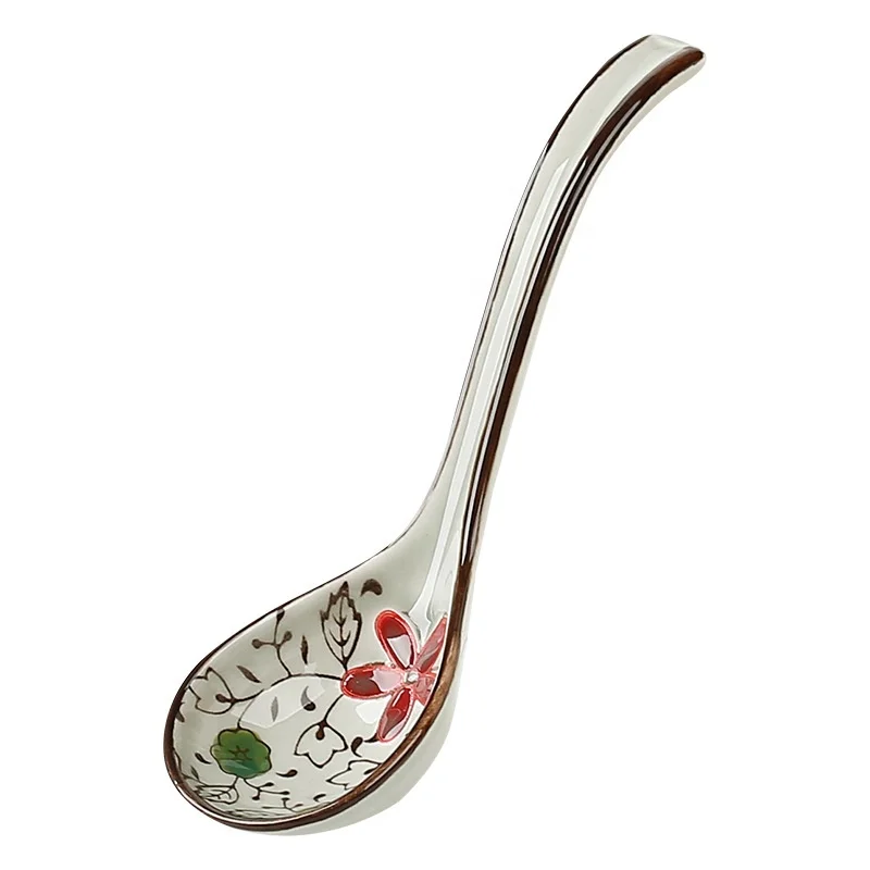 Japanese style long handled spoons for sale noodle ceramic spoon set large serving spoons for soups for kitchen