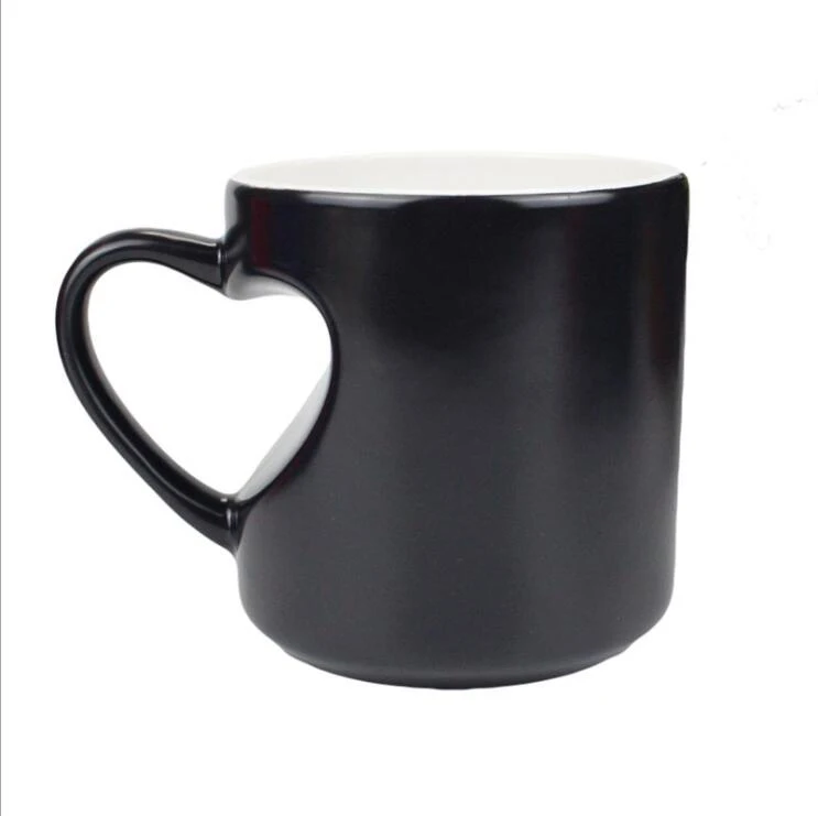Rubysub GT06 Sublimation Heat Sensitive Coffee Mugs Heart Handle Glossy Color Changing Mug