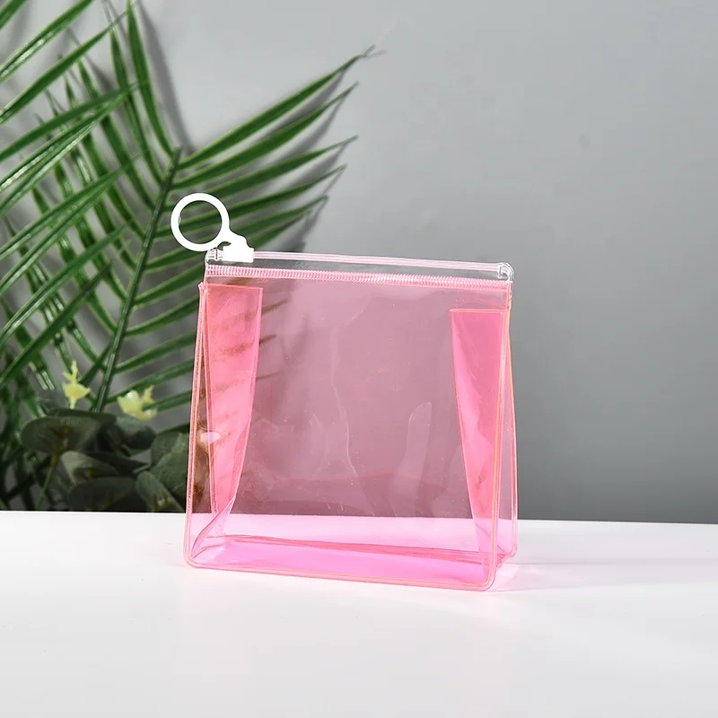 2023 New Custom Logo Printing Clear PVC Makeup Bag Pink Color PVC Zip Bag Cosmetic Bags Wholesale