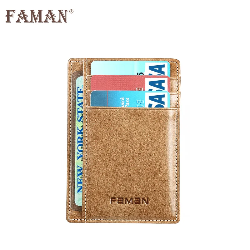 2021 new simple and compact style first layer cowhide credit card case