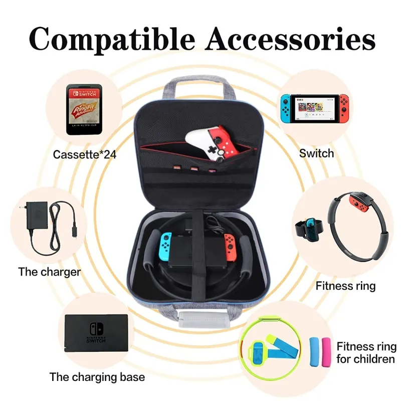 Nintendo Switch and New Switch OLED Console - Black Protective Hard Portable Travel Carry Case Shell Pouch with Pockets
