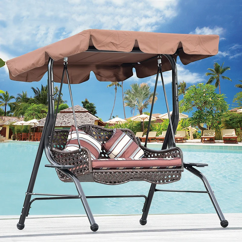 Hot sale Outdoor Leisure Metal Frame Rattan Chair 3 Person House Patio Swing Chairs With Awning