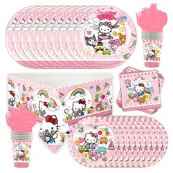 RUI YI Hello Kitty Theme birthday party supplies Decoration Kids Balloons Napkin Cups Tablecloth Flag Straw party items