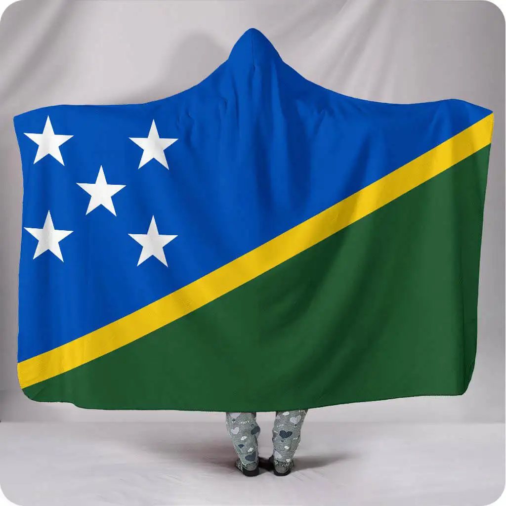 Super Soft Warm Solomon Islands Flag Wholesale Blankets for Winter Custom Logo Hooded Blanket Dropshipping OEM Blanket Hoodie
