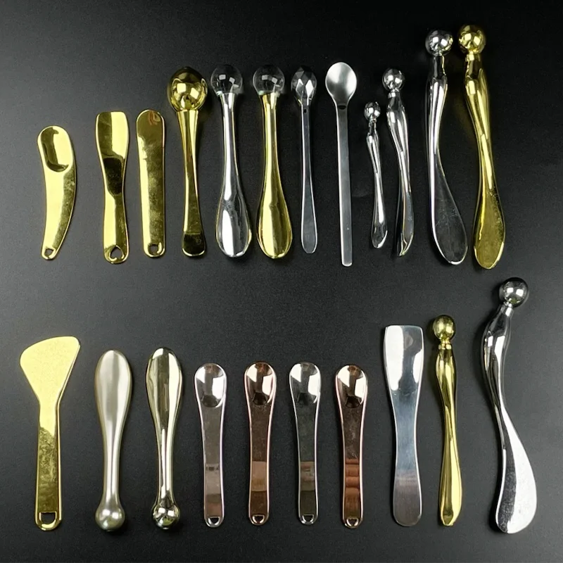 Wholesale luxury small mini gold zinc alloy facial cream spoon metal cosmetics spatula
