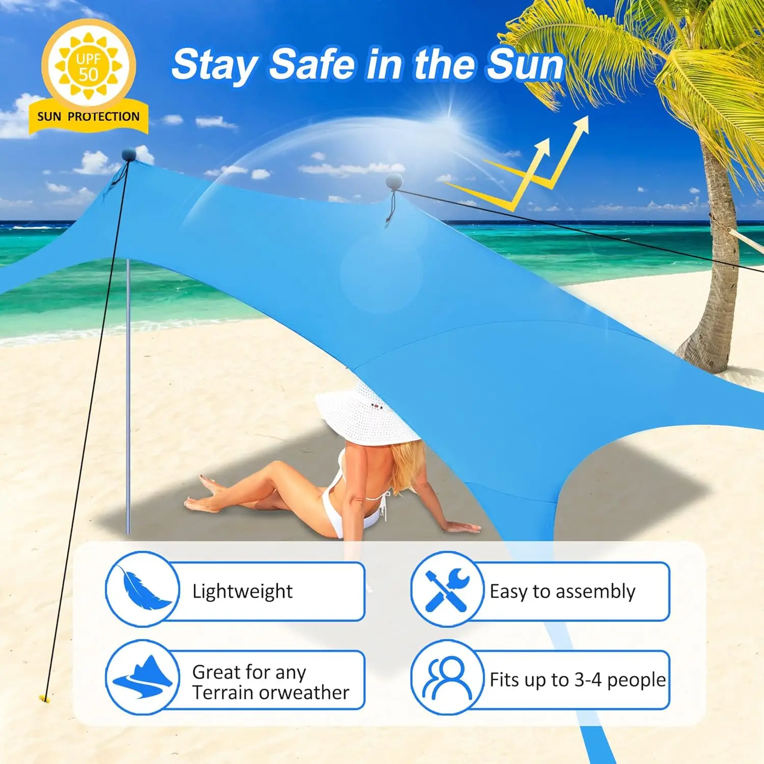 Beach Canopy Tent Sunshade with UPF 50+ UV Protection Beach Tent Sunshade for Outdoor Beach Tent