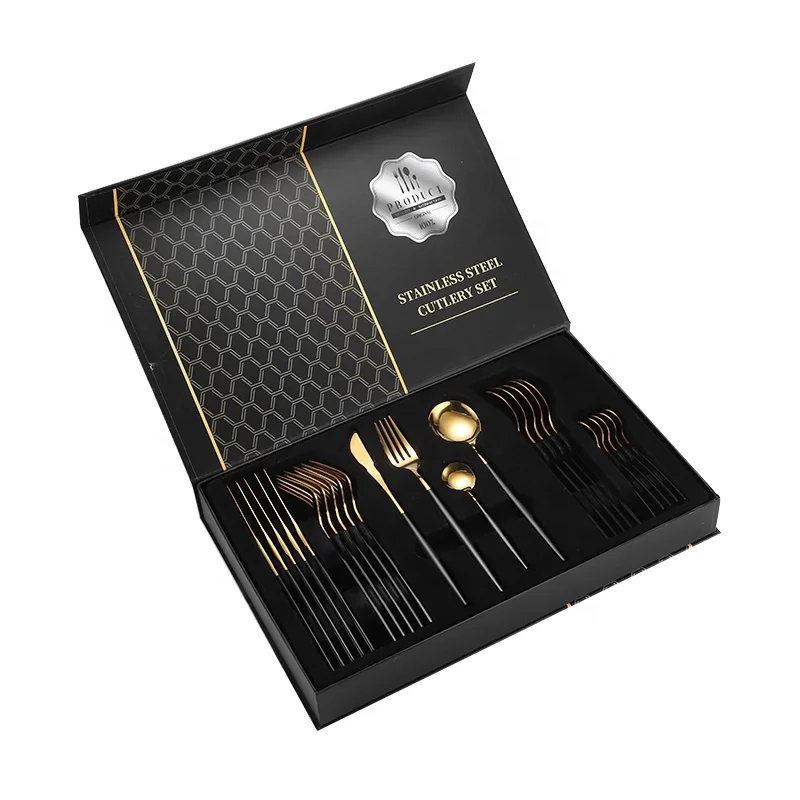 Promotion Flaware Gold And Black Cutipol Cutlery Stainless Steel 24pcs Cutlery Set
