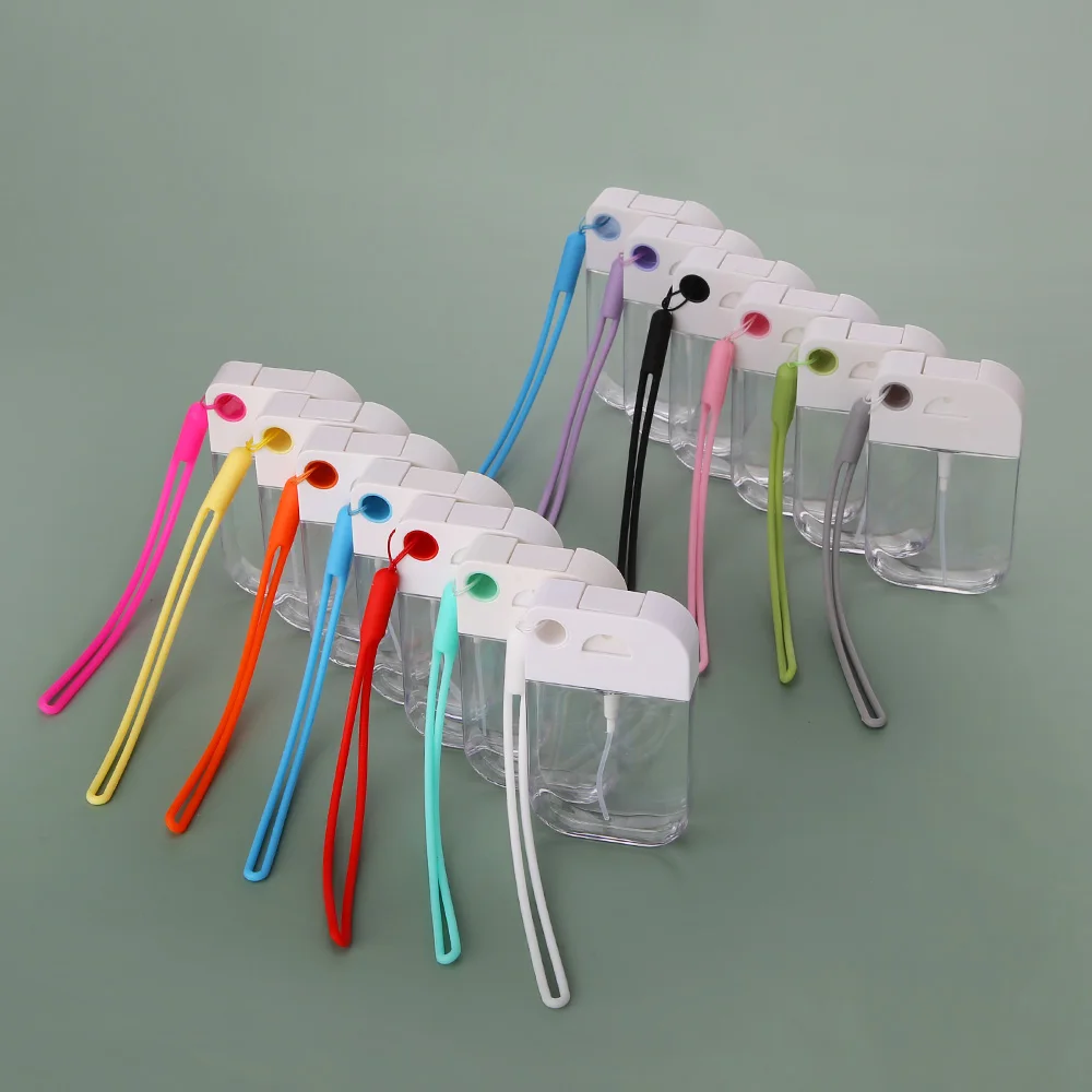 new design stock empty refillable empty 38ml Hand sanitizer perfume fine mist card spray bottle with lanyard