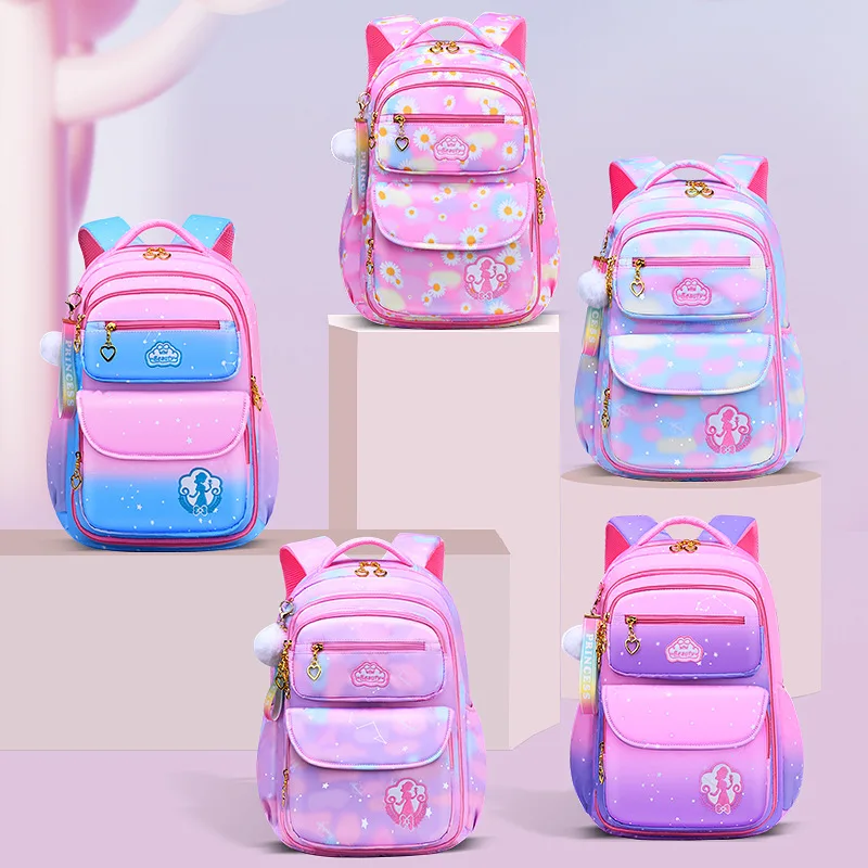 2024 Wholesale Schoolbag Primary School Students Gradient Girls 6-12 Years Old Backpack Burden Reduction Princess backpack