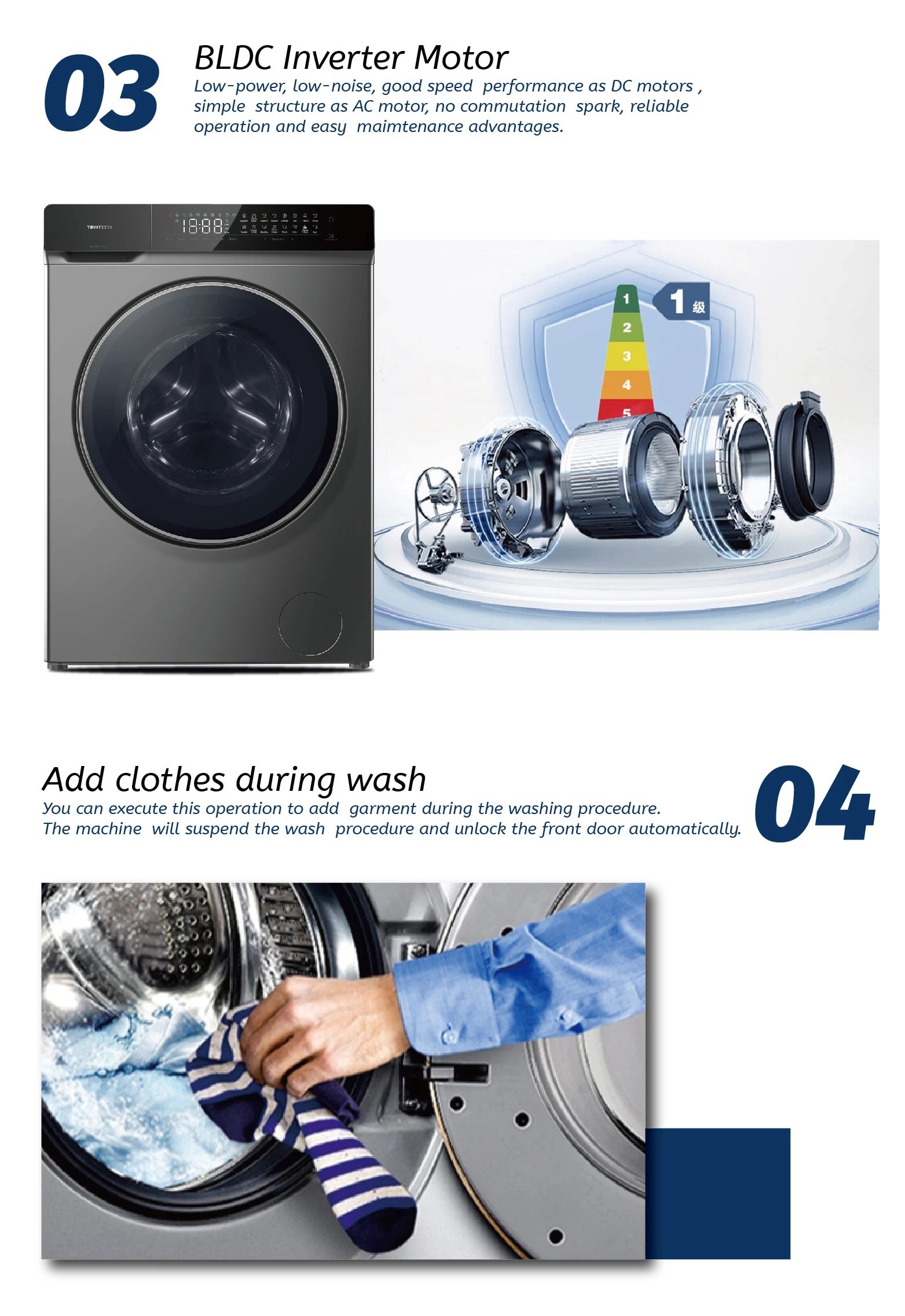 Wholesale price stylish designing night wash variable frequency front loading washing machines