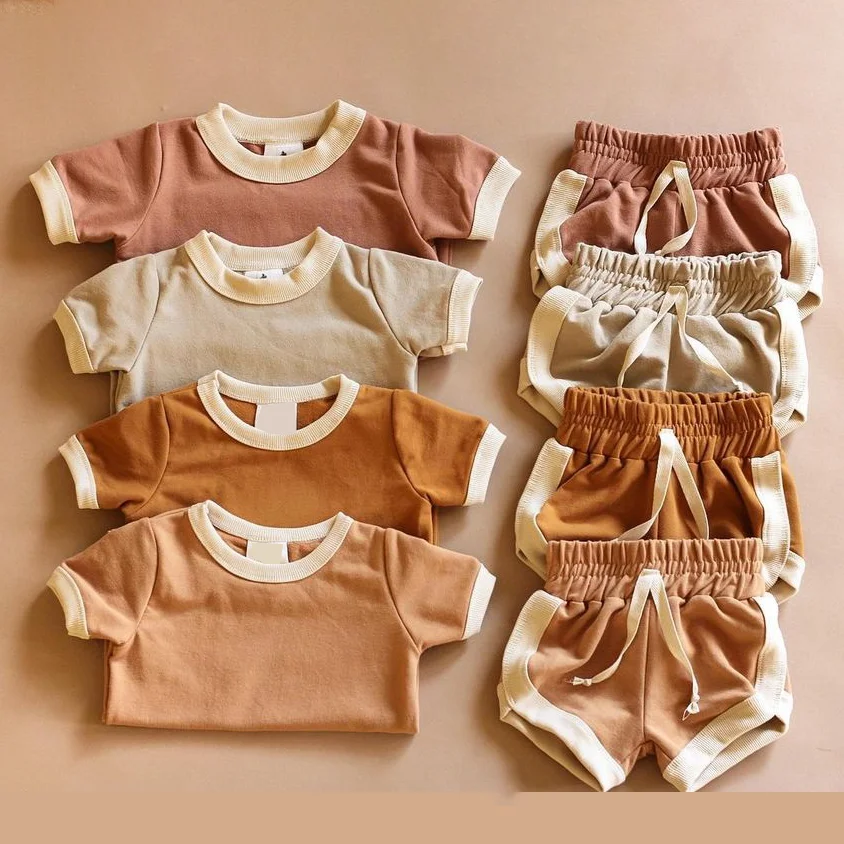 Kids T-shirt And Shorts Set Regular Fit Ringer Tee Shirt Running Split Shorts Cotton Gym Active Casual 2 Pieces Set Street Child