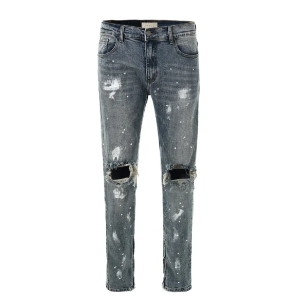
OEM fashion bulk wholesale china new style boys pants mens skinny ripped distressed splash denim trousers blue jeans 