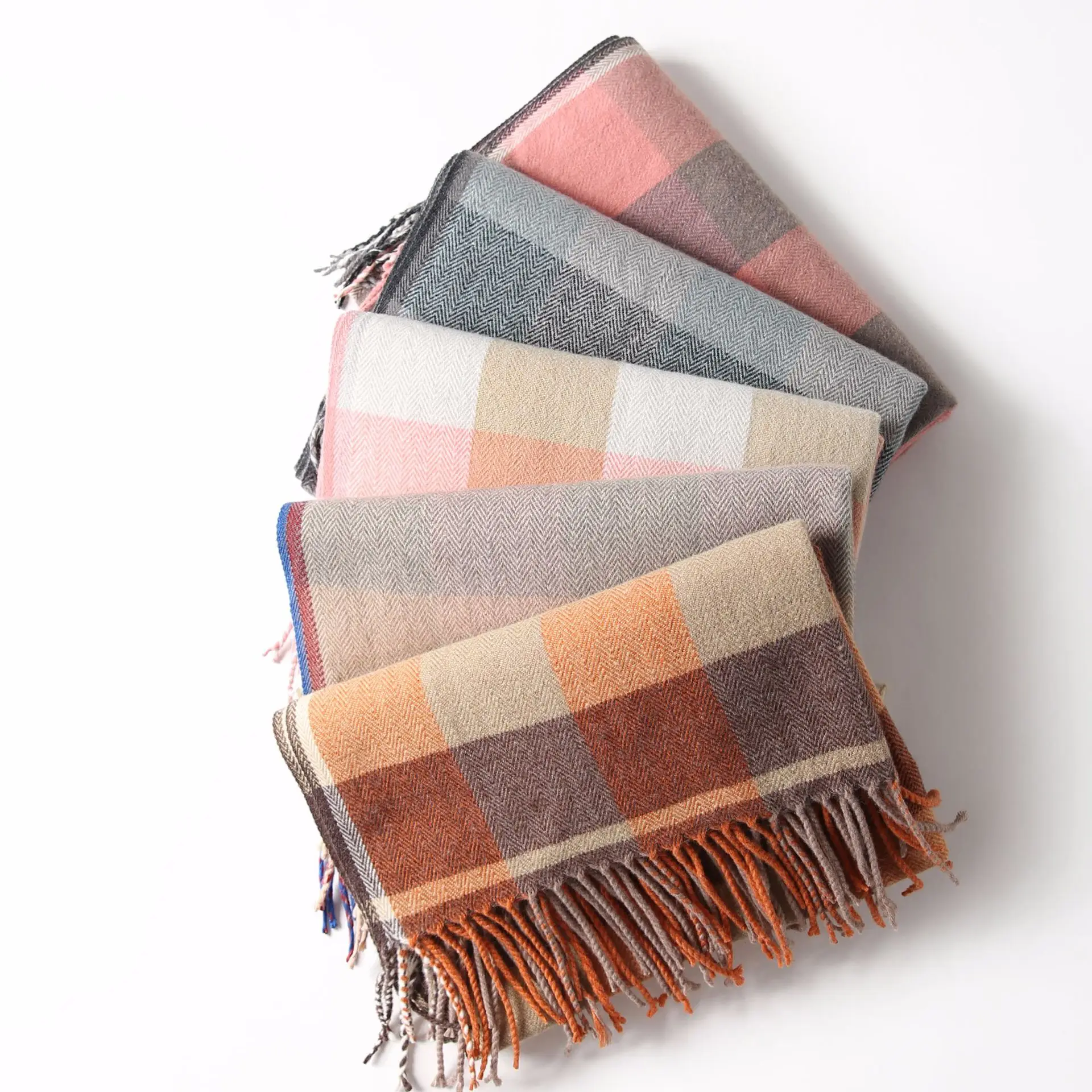 
Worm Cotton Checked Design Women Linen Winter Knit Scarf 