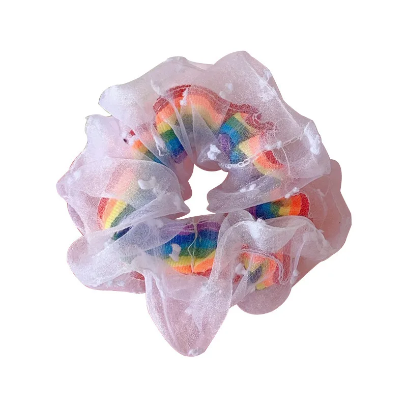Summer Elastic Mesh Scrunchies Rubber Band Women Organza Lace Rainbow Dot Star Ponytail Holder Hair Ring Rope Hair Accessories