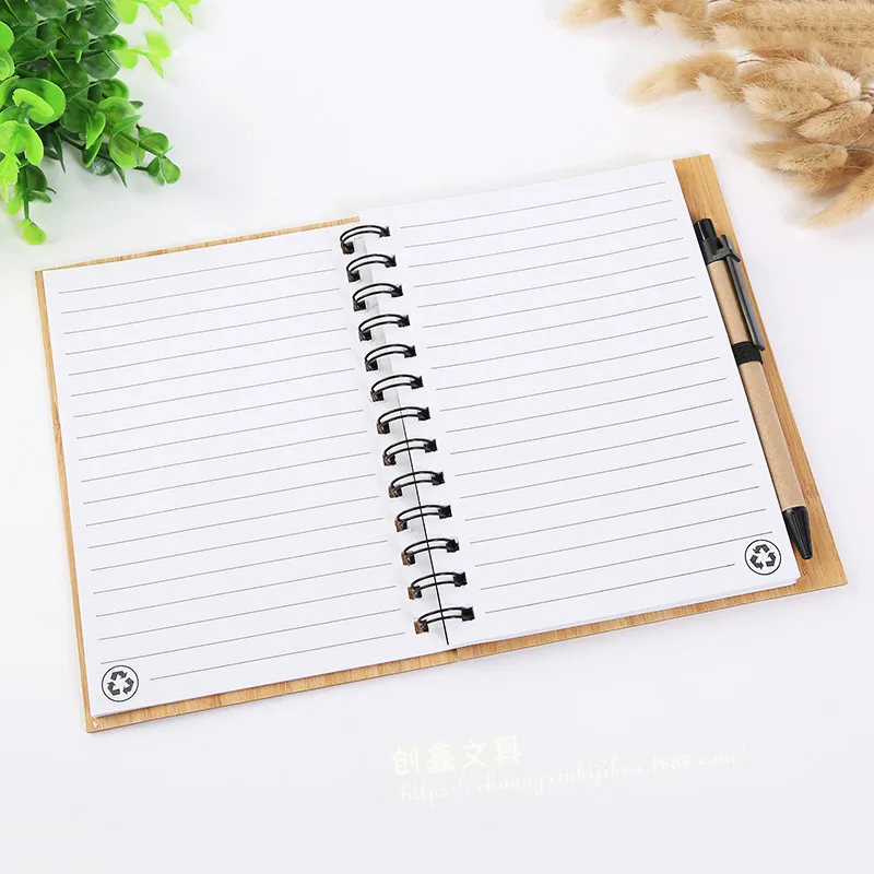 Nature Wood Eco Office School Gift set Custom Printing Personalized Wooden Notebook Laser Engraved
