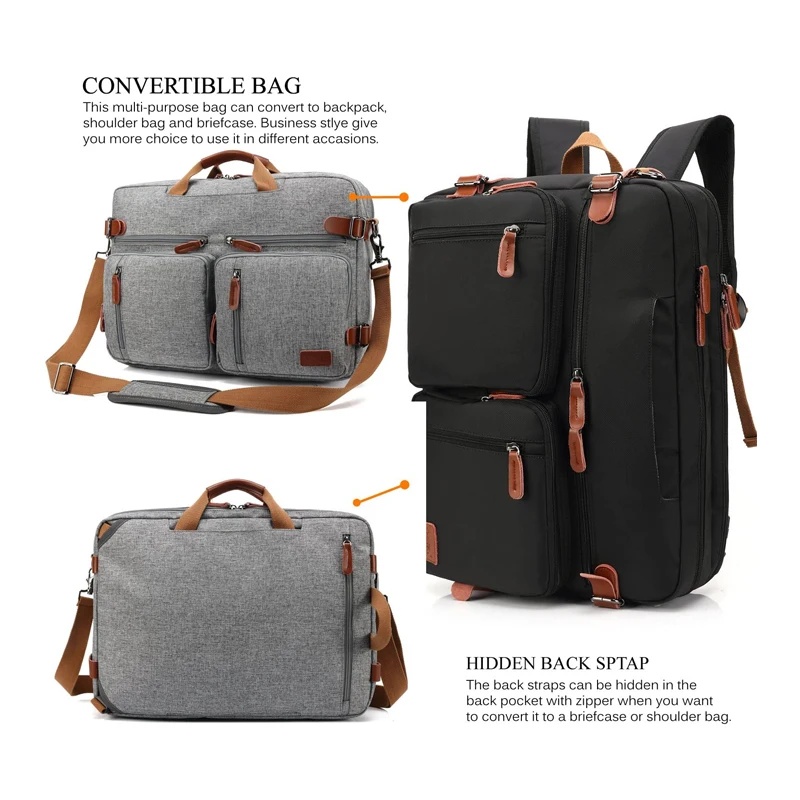 Convertible Backpack Messenger Bag Shoulder Bag Laptop Case  Briefcase Multi-Functional Travel Rucksack Fits 17.3 Inch Laptop