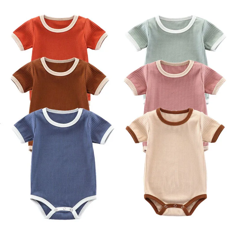 Organic Baby Romper Jumpsuit Newborn Baby Clothes Cute Winter Style Jumpsuit 100% Ribbed Cotton Adorable Solid Color Custom 1000