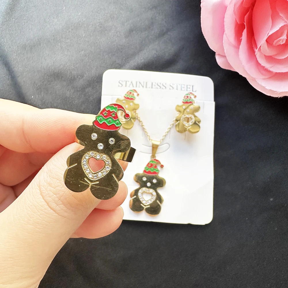 Beautiful Cute Teddy BearJewelry Touses Earrings Necklace Bracelet Jewelry sets for Women Christmas Jewelry Gift