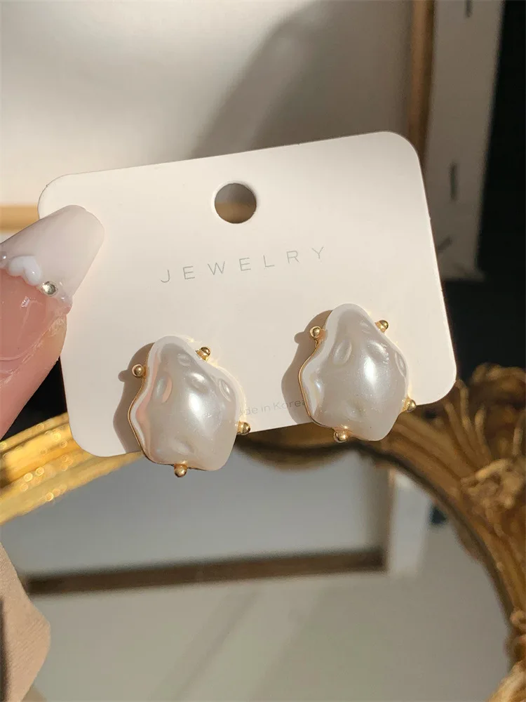 Fashion Earrings 2023 Geometric Ear Stud Sterling Silver Post Big Large Baroque Pearl Earrings