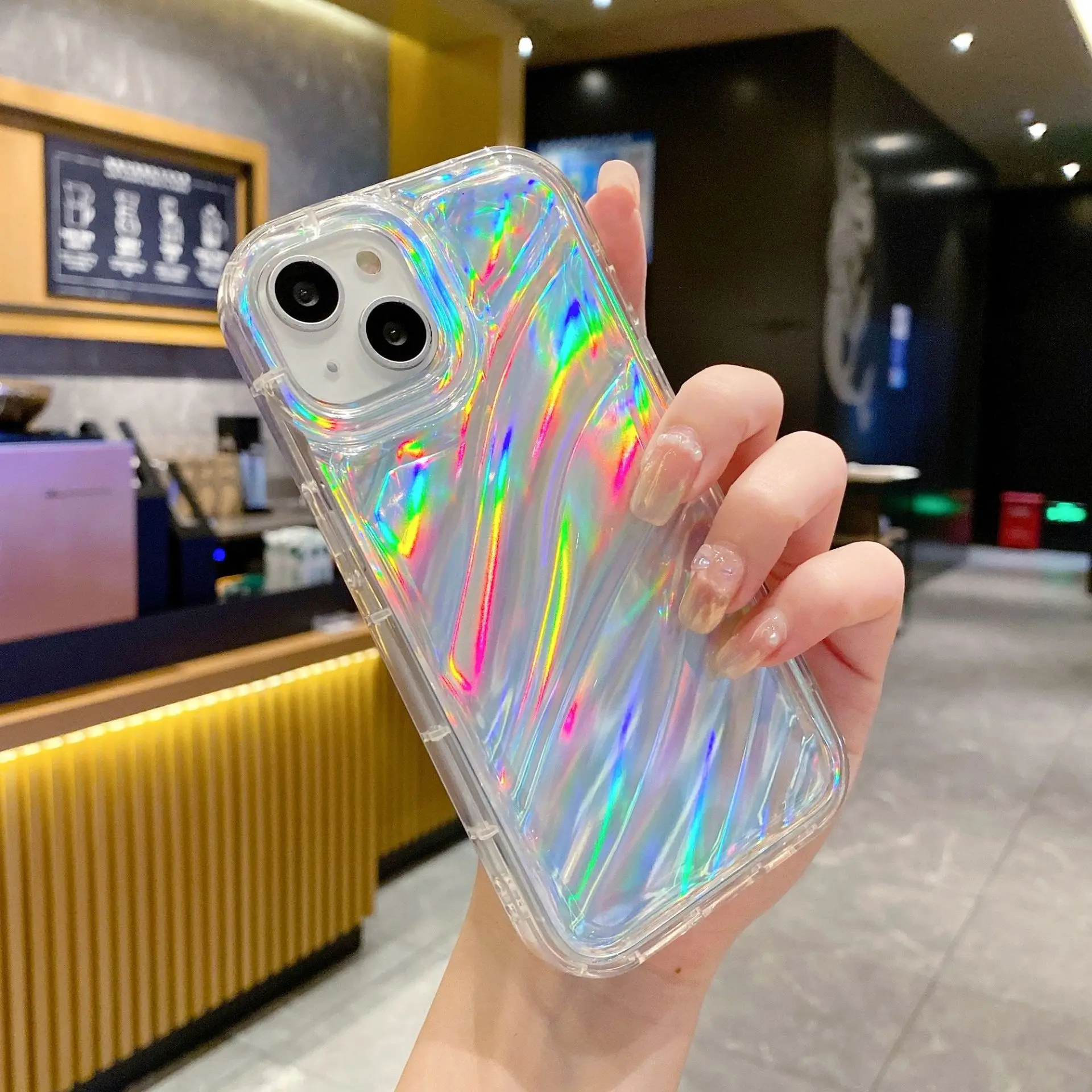 Luxury Laser Transparent Gradient Phone Case For iPhone 14 13 12 11 Pro XR XS Max 3D Curved Texture Shockproof Protective Case