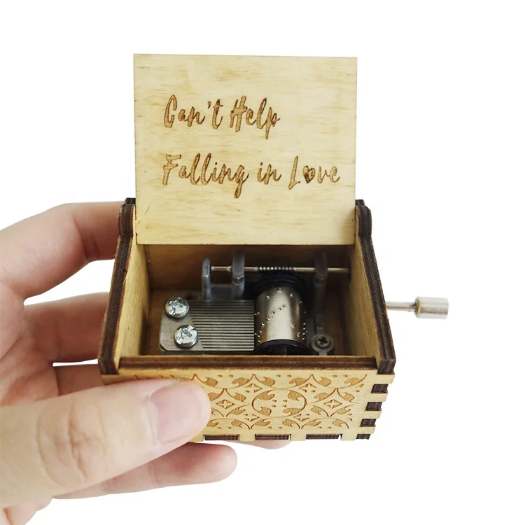 
Vintage Wooden Hand Crank Music Box Cant Help Falling In Love for Wedding Anniversaries 