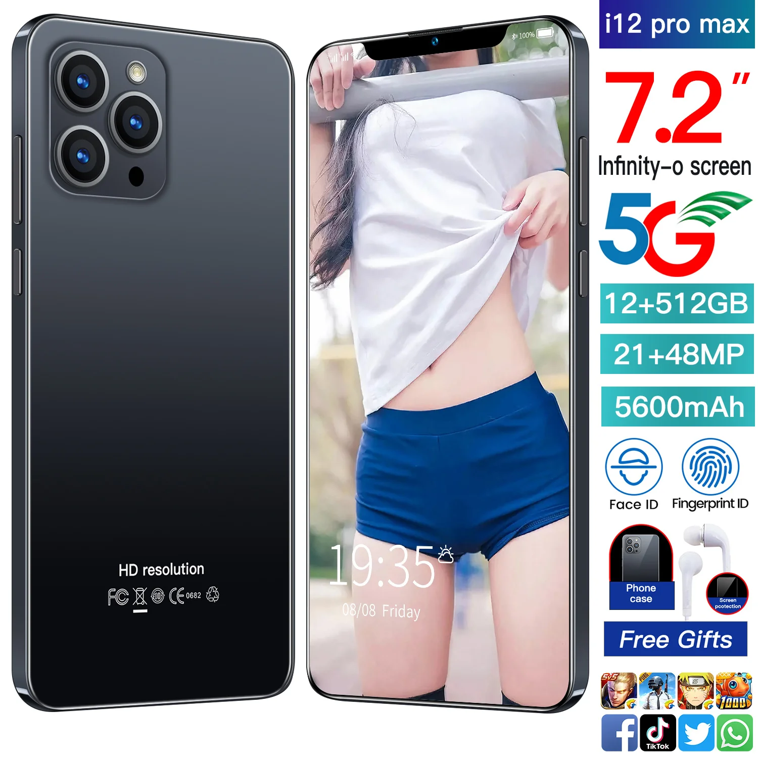  Смартфон i12 Pro Max 7 2 дюйма 10 ядер 12 + 512 ГБ 21 48 МП 5600