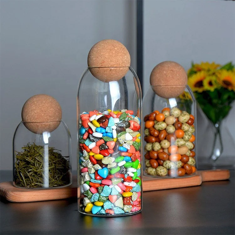 High borosilicate clear glass jar coffee bean glass storage food container with cork Lids