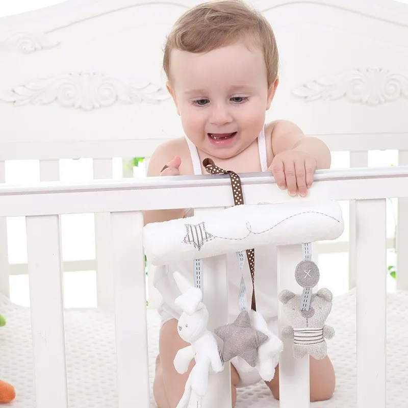 Cartoon Plush Baby Stroller Hanging Toy Infant Crib Music Bed Around Toy Plush Toy for Baby Safety Seat