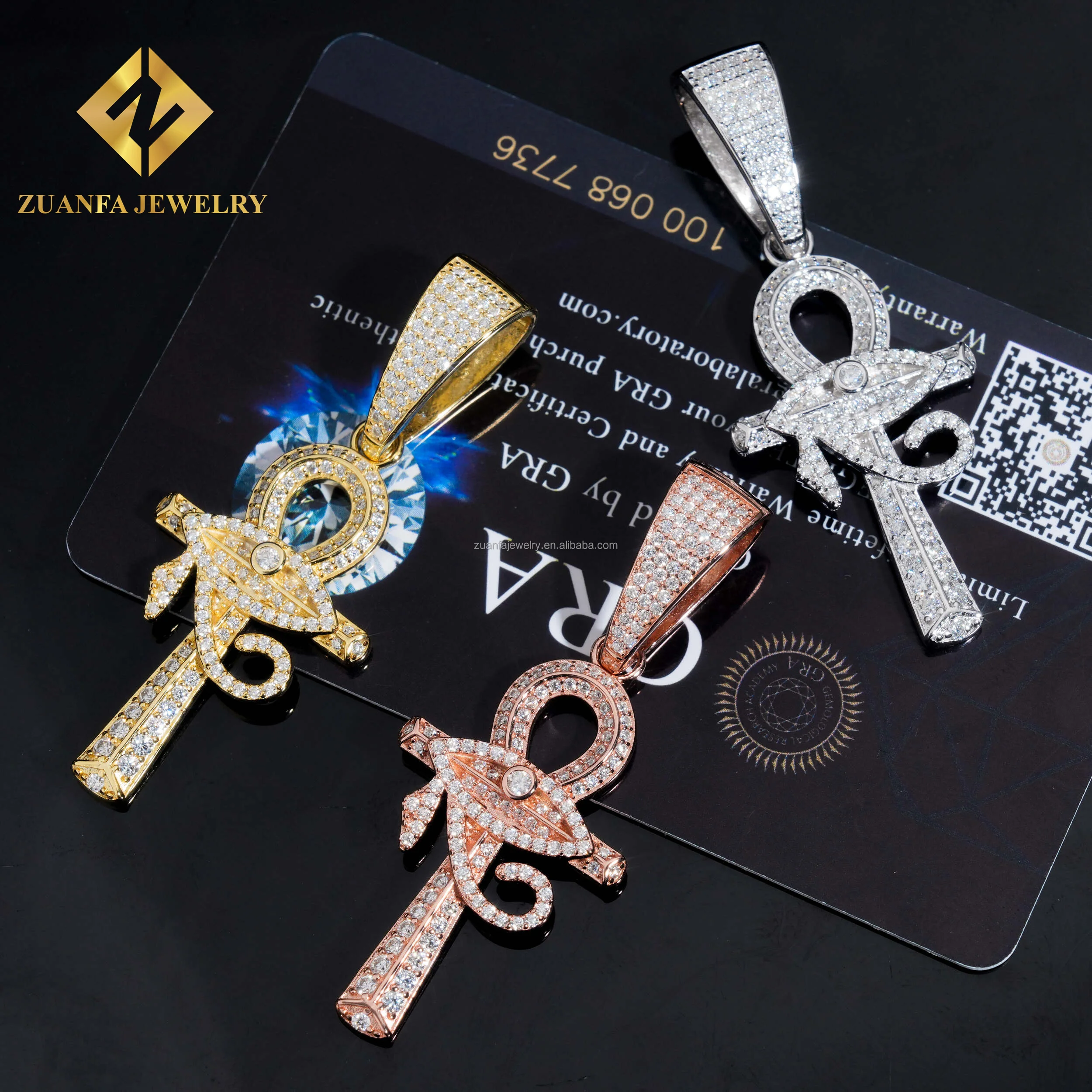 Pass Diamond Tester Best Selling GRA Certificate Iced Out Hip Hop Jewelry 925 Silver  Moissanite Diamond Evil Eyes Cross Pendant